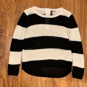 Black and white striped zip back sweater